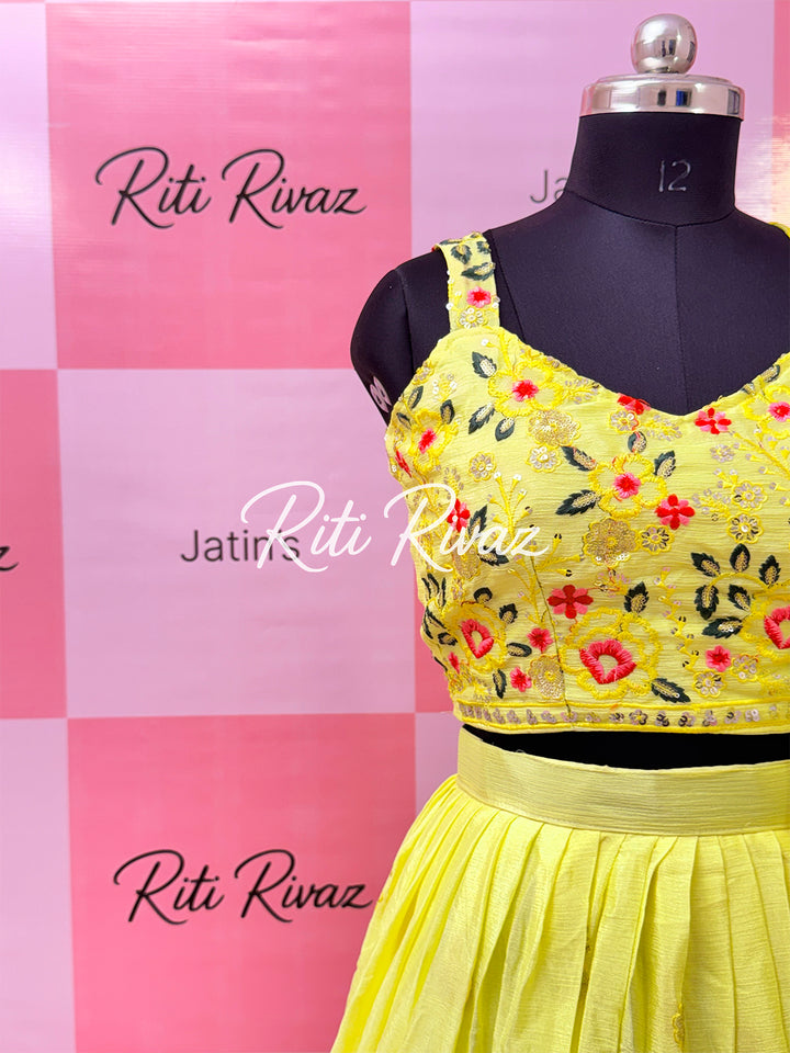 Beautiful Yellow Color Chinnon Embroidery work lehenga Choli, Haldi Lehenga, Mehandi Lehenga, Yellow Lehenga