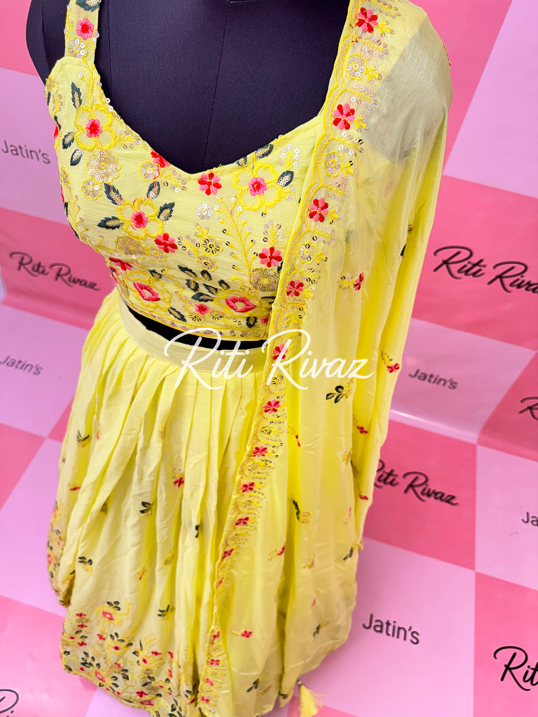 Beautiful Yellow Color Chinnon Embroidery work lehenga Choli, Haldi Lehenga, Mehandi Lehenga, Yellow Lehenga
