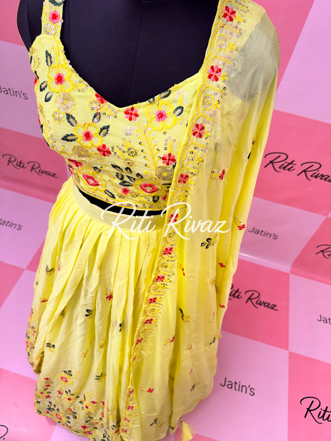 Beautiful Yellow Color Chinnon Embroidery work lehenga Choli, Haldi Lehenga, Mehandi Lehenga, Yellow Lehenga