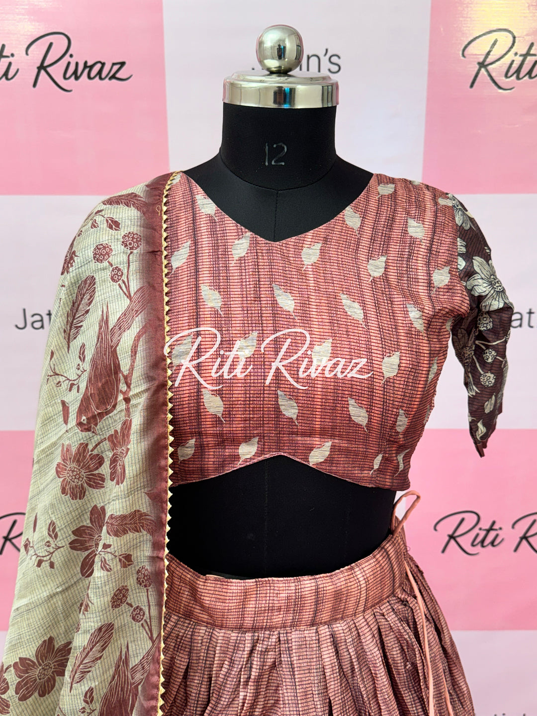 Beautiful Manipuri Silk Fully Bird Printed Lehenga choli, Floral Print Lehenga