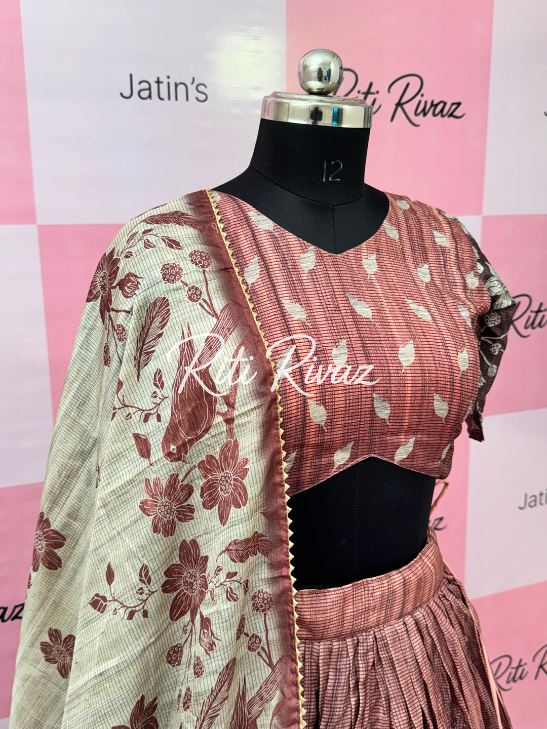 Beautiful Manipuri Silk Fully Bird Printed Lehenga choli, Floral Print Lehenga