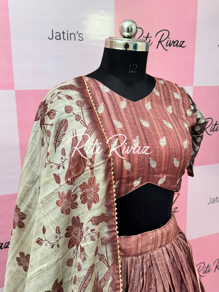Beautiful Manipuri Silk Fully Bird Printed Lehenga choli, Floral Print Lehenga