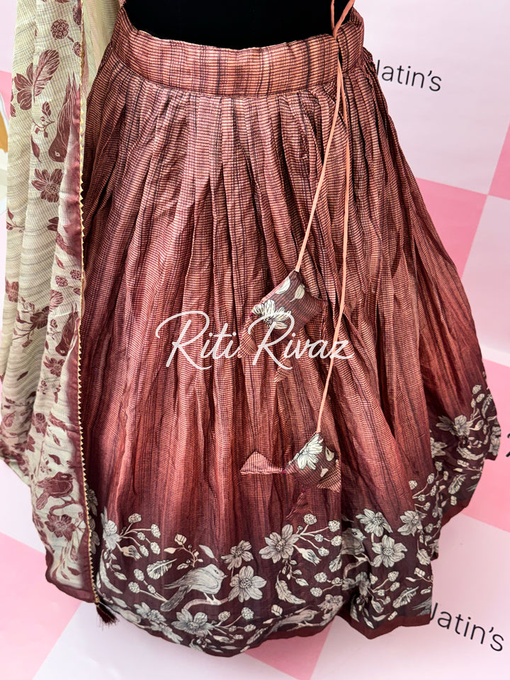 Beautiful Manipuri Silk Fully Bird Printed Lehenga choli, Floral Print Lehenga