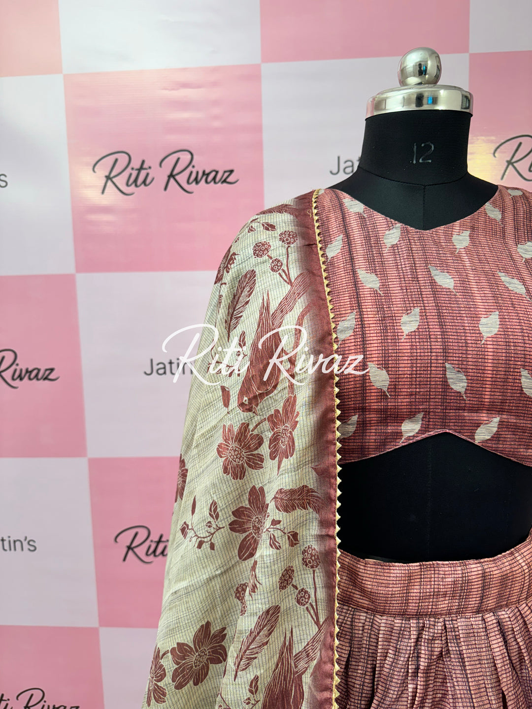 Beautiful Manipuri Silk Fully Bird Printed Lehenga choli, Floral Print Lehenga
