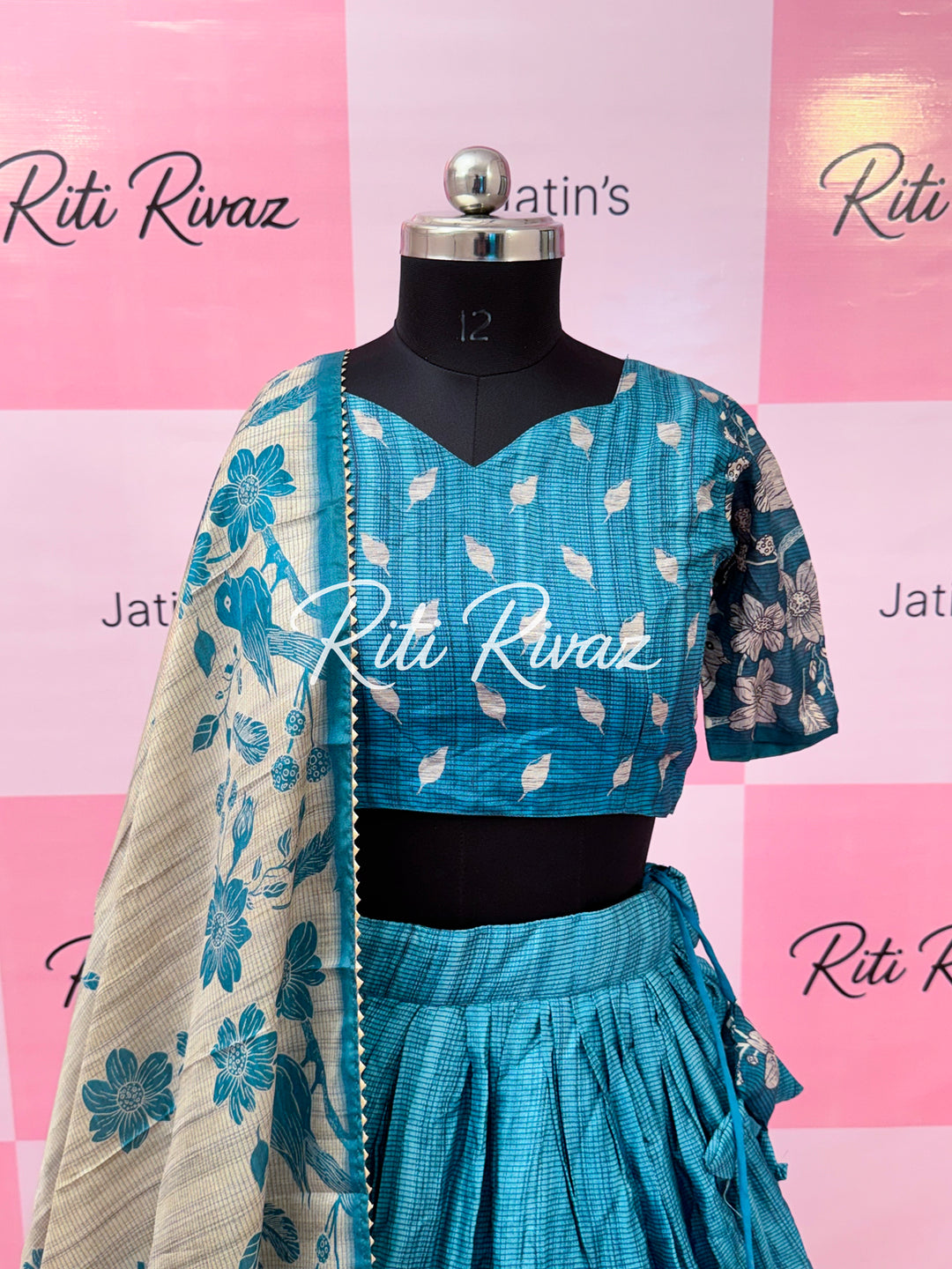 Blue Manipuri Silk Fully Bird Printed Lehenga choli, Floral Print Lehenga