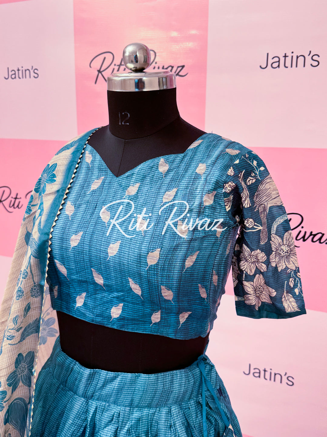 Blue Manipuri Silk Fully Bird Printed Lehenga choli, Floral Print Lehenga