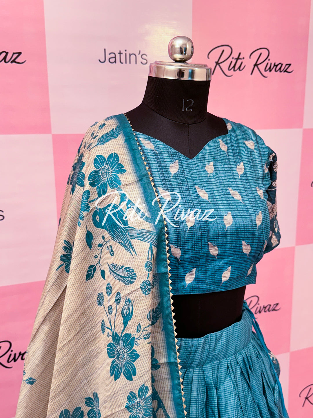 Blue Manipuri Silk Fully Bird Printed Lehenga choli, Floral Print Lehenga