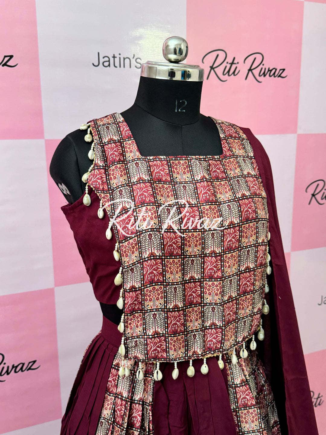 Wine Color Rayon Cotton With Soft Chinon Print Patch Work all Over Lehenga
