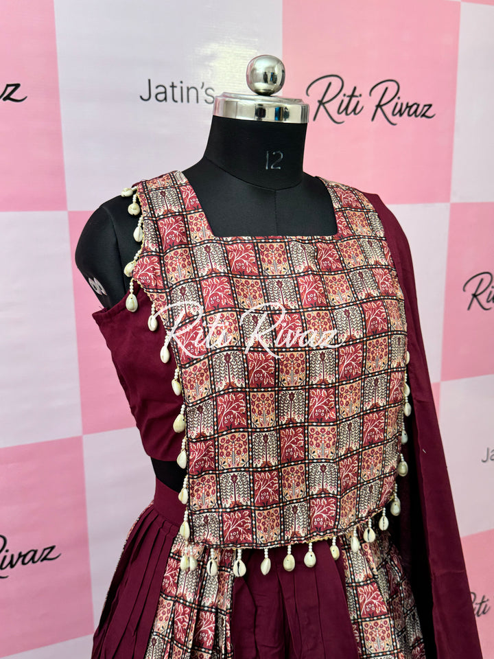 Wine Color Rayon Cotton With Soft Chinon Print Patch Work all Over Lehenga