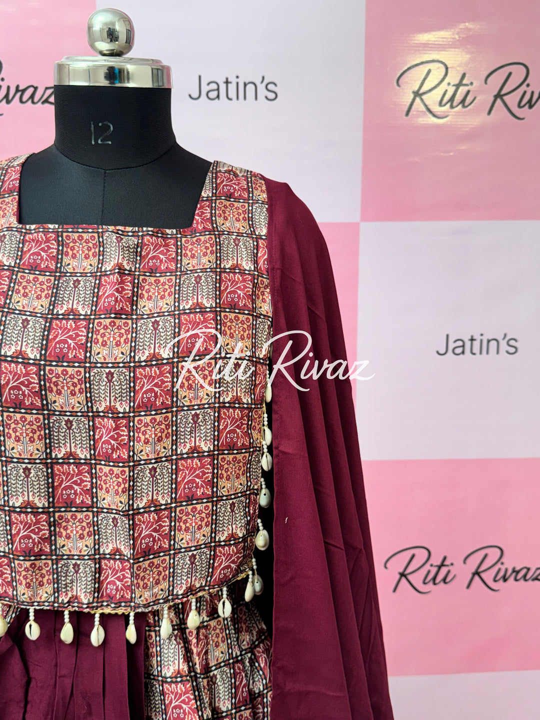 Wine Color Rayon Cotton With Soft Chinon Print Patch Work all Over Lehenga