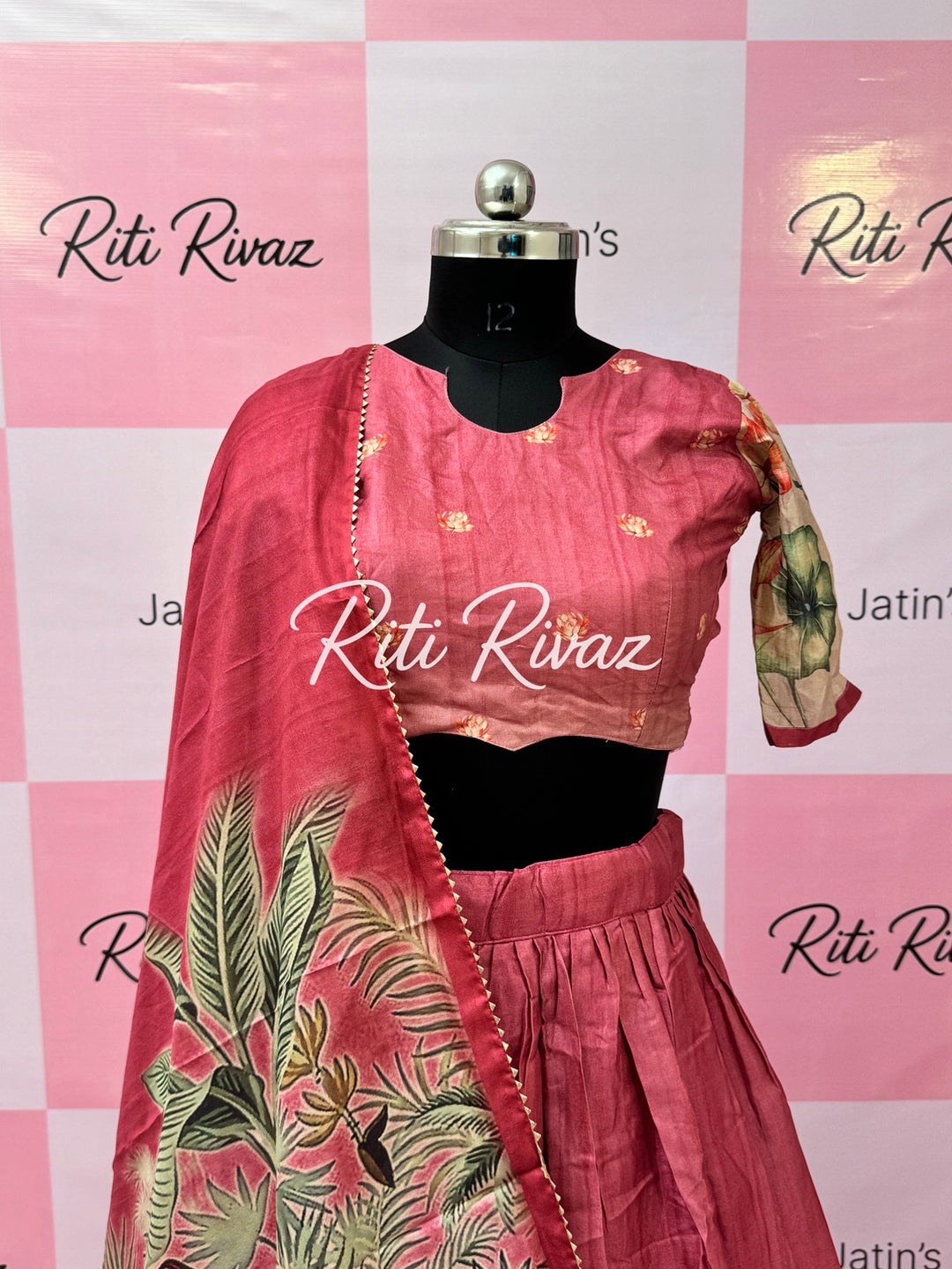 Peach Color Manipuri Silk Kalamkari Contrast Border Print Lehenga Choli