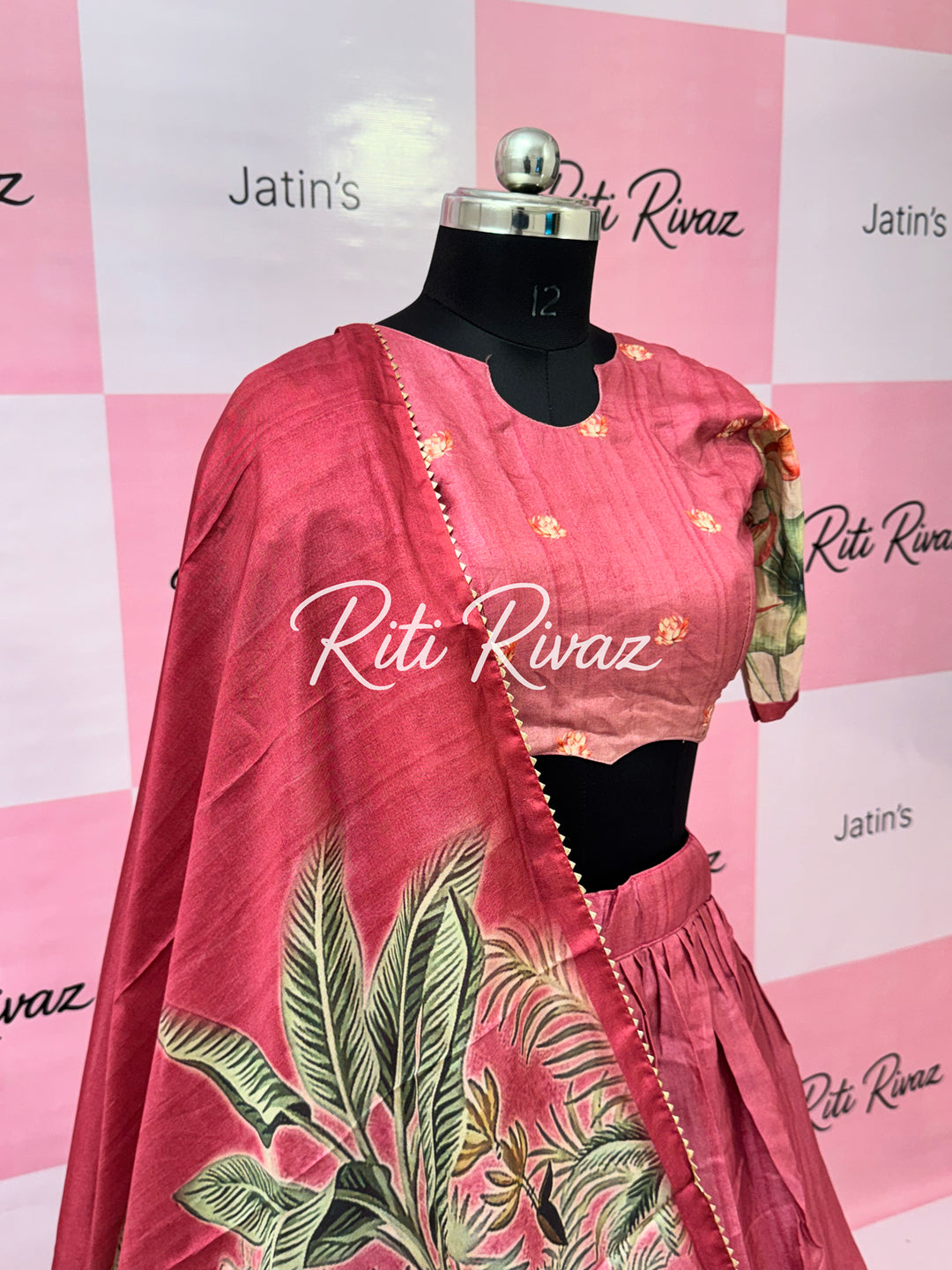 Peach Color Manipuri Silk Kalamkari Contrast Border Print Lehenga Choli