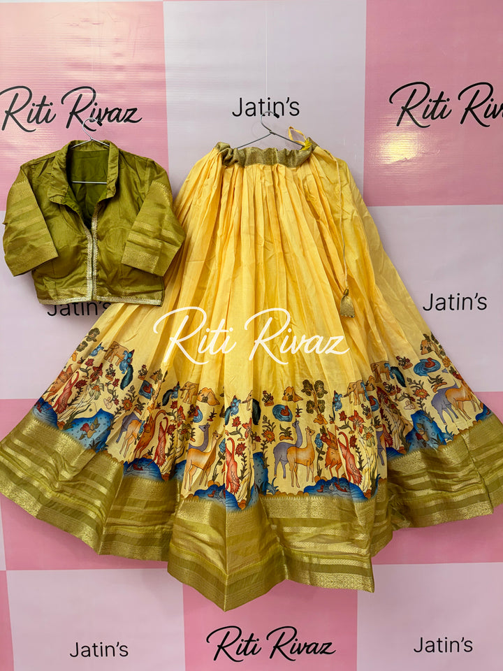 Yellow Color Soft Silk Animal Prints Navratri Special Lehenga Choli for women