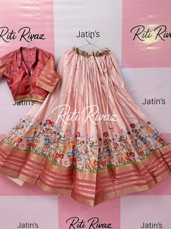 Baby Pink Color Soft Silk Beautiful Prints Navratri Special Lehenga Choli for women