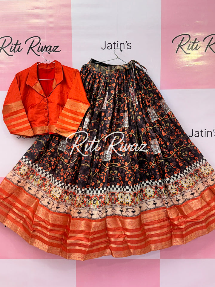 Black Color Soft Silk Kalamkari Prints Navratri Special Lehenga Choli for women
