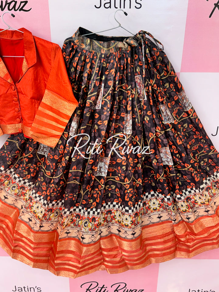 Black Color Soft Silk Kalamkari Prints Navratri Special Lehenga Choli for women