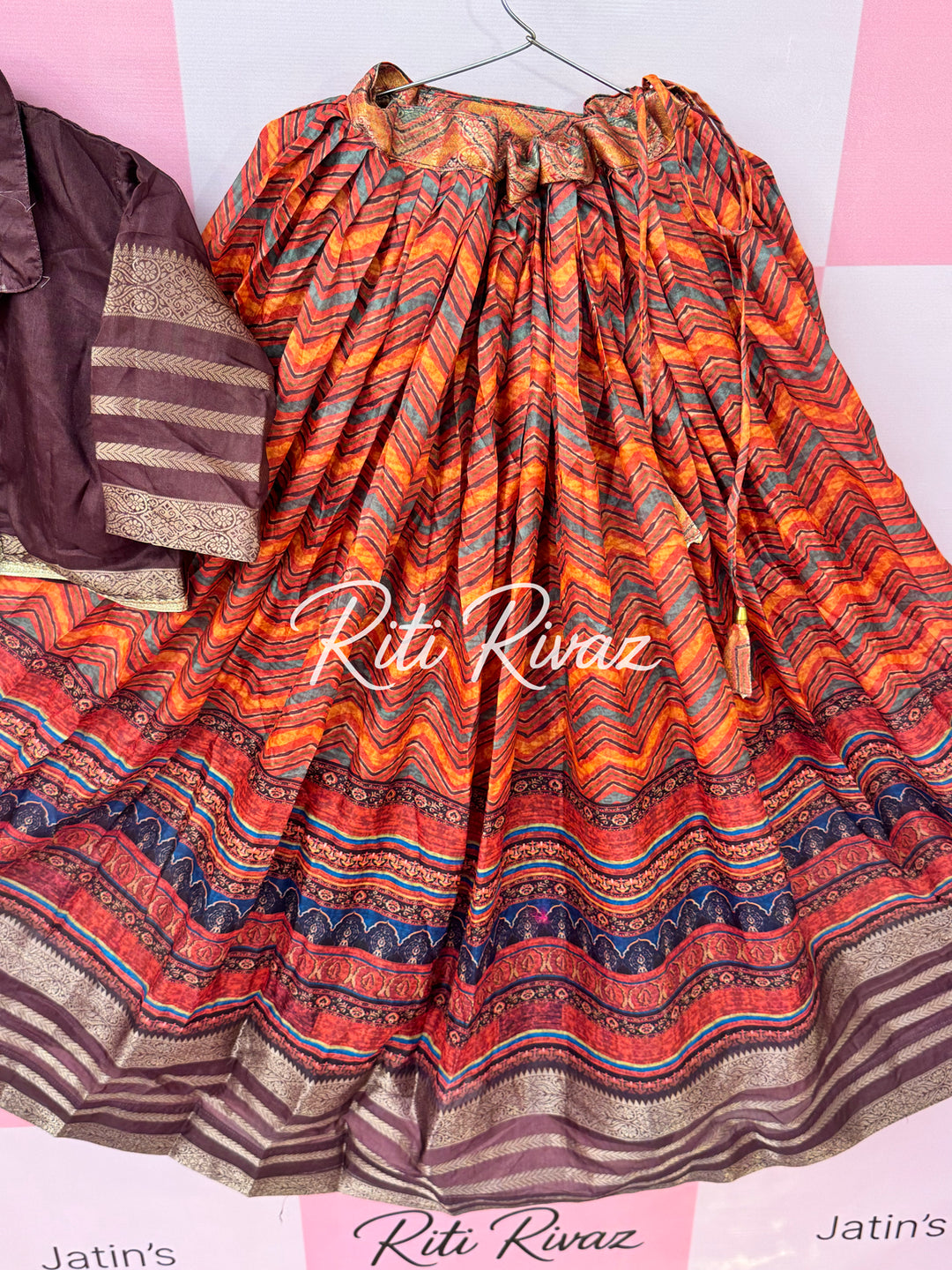 Multi Color Soft Silk Zig-Zag Prints Navratri Special Lehenga Choli for women