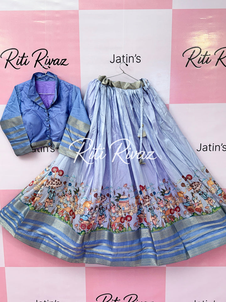Sky Blue Color Soft Silk Beautiful Prints Navratri Special Lehenga Choli for women