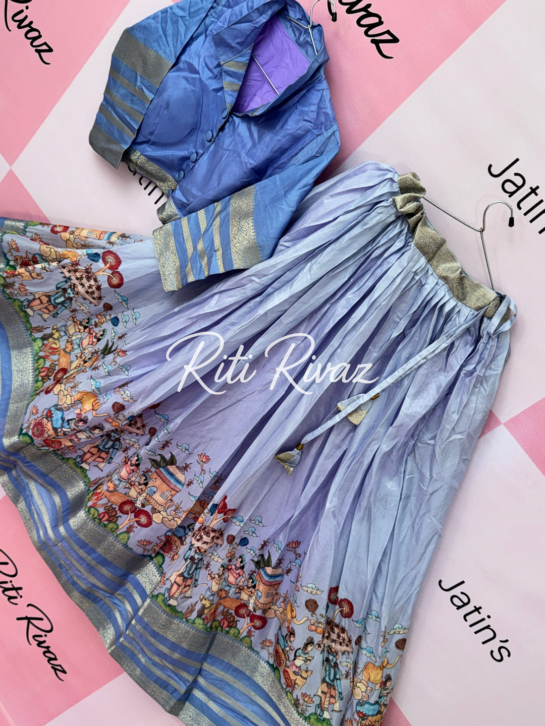 Sky Blue Color Soft Silk Beautiful Prints Navratri Special Lehenga Choli for women
