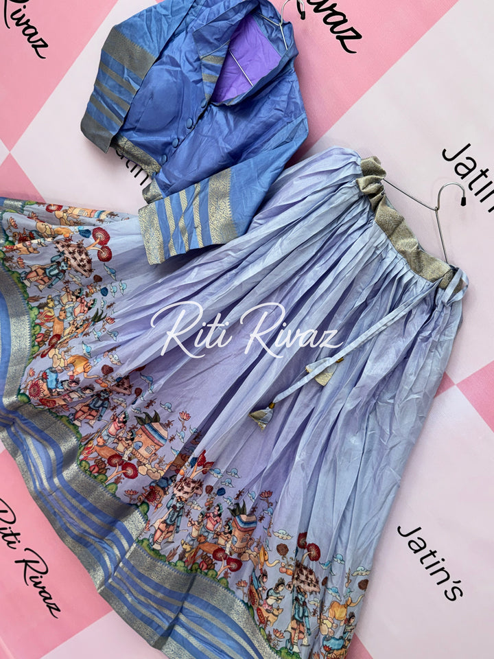 Sky Blue Color Soft Silk Beautiful Prints Navratri Special Lehenga Choli for women