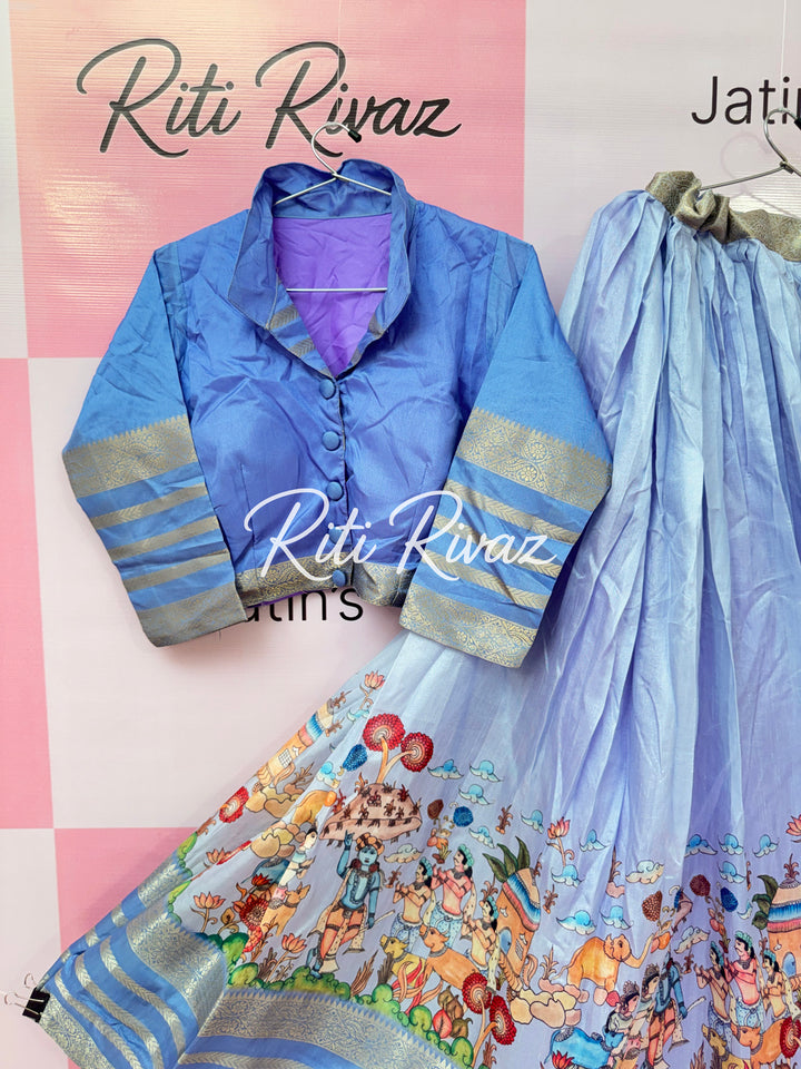 Sky Blue Color Soft Silk Beautiful Prints Navratri Special Lehenga Choli for women