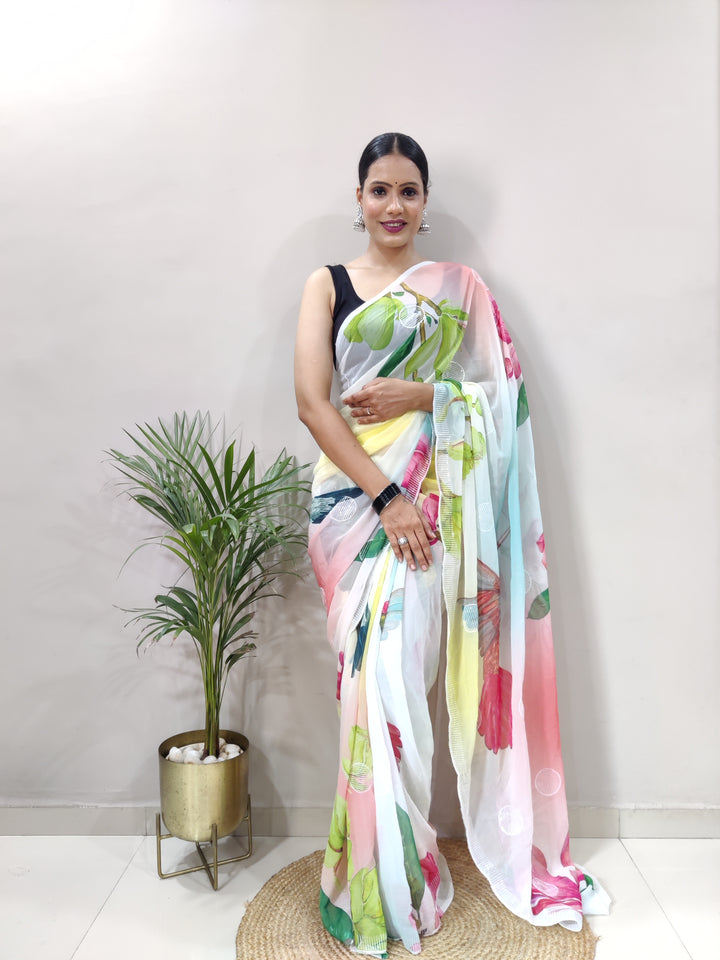 Multi Color georgette saree With beautifull embroidery sequence work on all over saree