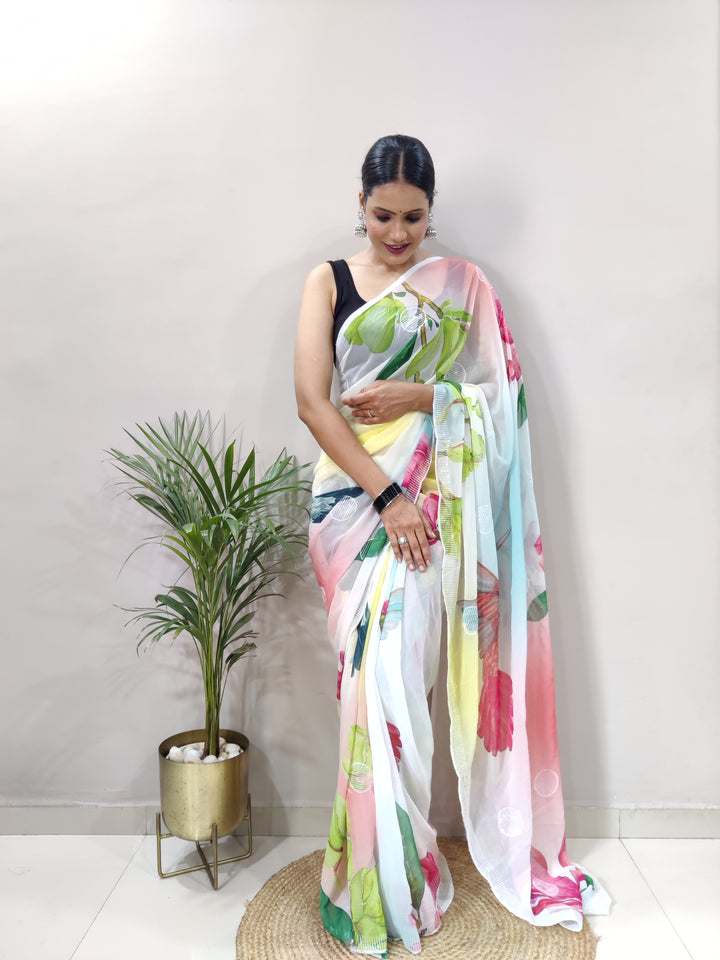 Multi Color georgette saree With beautifull embroidery sequence work on all over saree