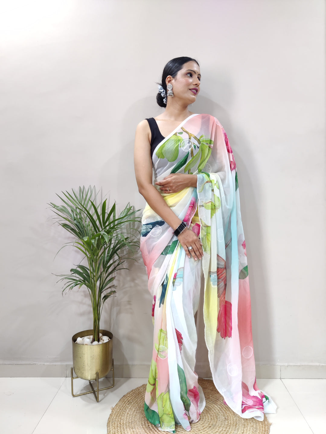 Multi Color georgette saree With beautifull embroidery sequence work on all over saree