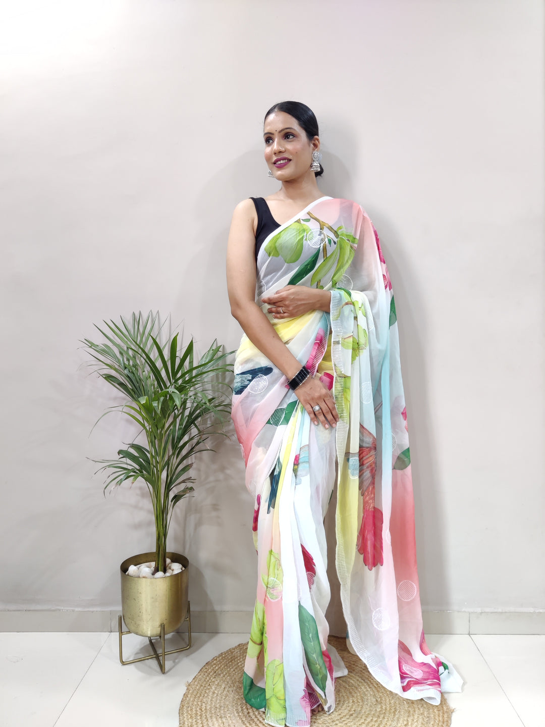 Multi Color georgette saree With beautifull embroidery sequence work on all over saree