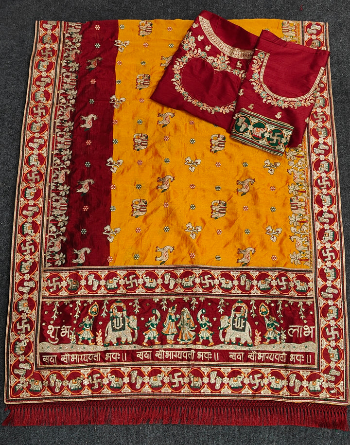 Shubh Laabh Orange Yellow Panetar Patola Saree | Wedding | Special Occasion | Puja | Baby Shower