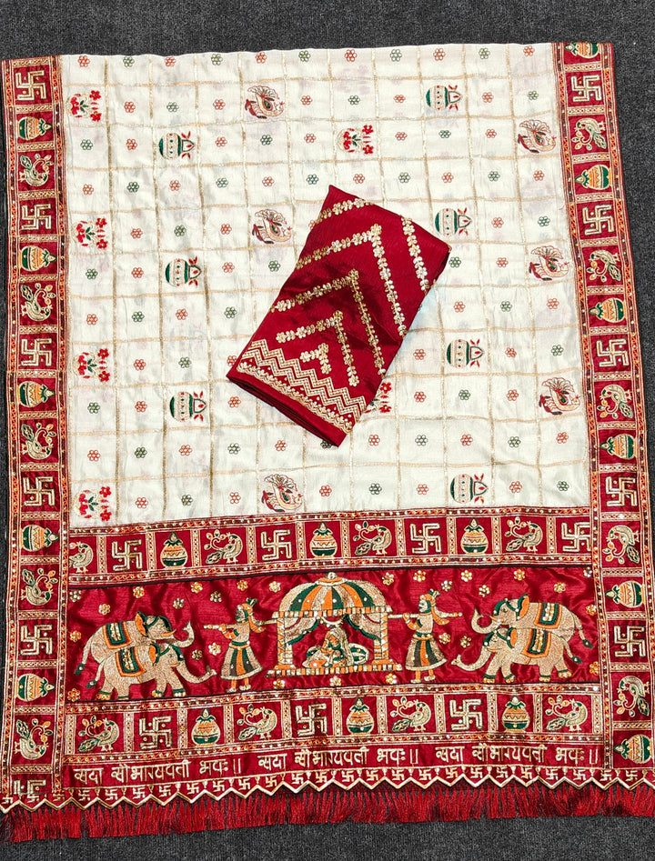 White Maroon Colour Swati Sharma Embroiderd Panter Patola Saree For Special Occasion