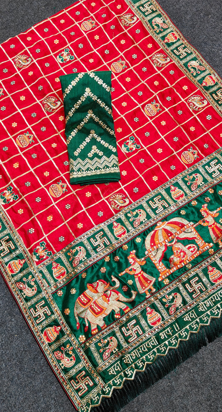 Red Colour Embroiderd Panter Patola Saree For Special Occasion