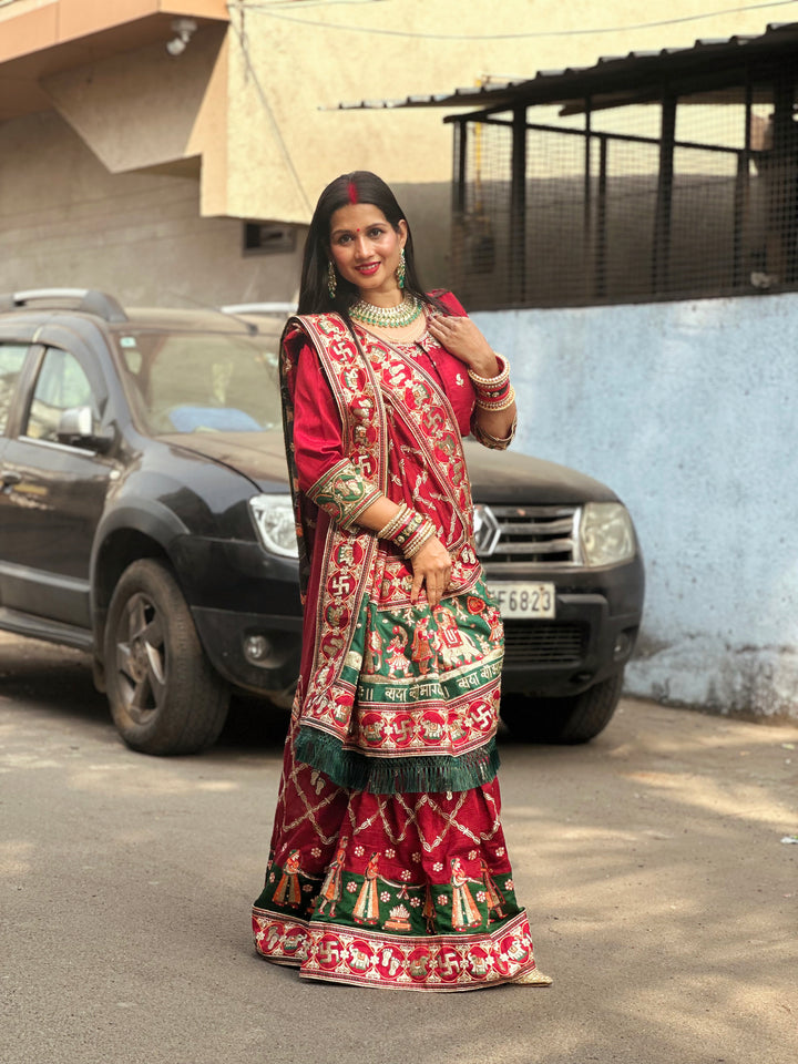Shubh Laabh Maroon Panetar Patola Saree | Wedding | Special Occasion | Puja | Baby Shower
