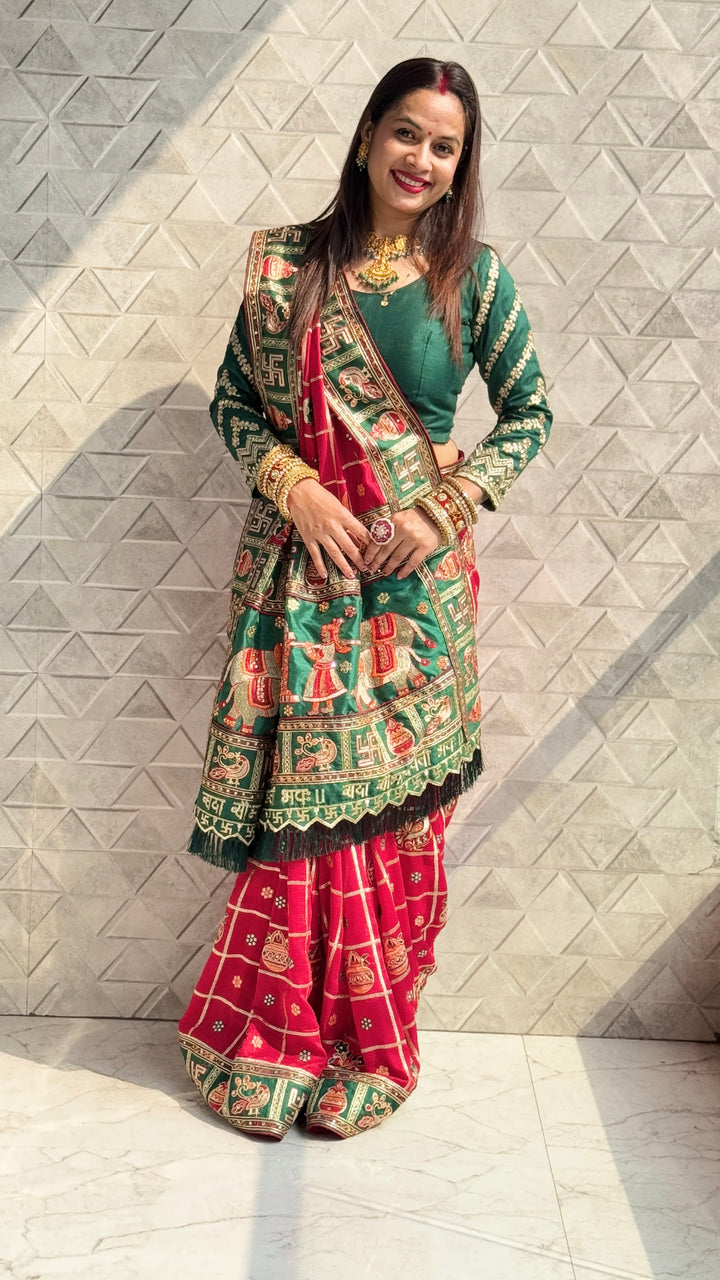 Red Colour Embroiderd Panter Patola Saree For Special Occasion
