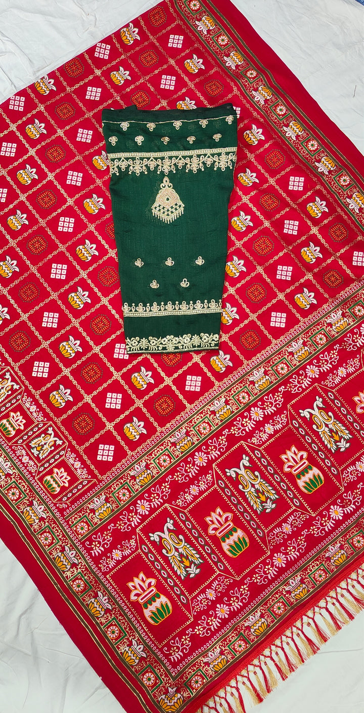 Red Colour Foil Print Traditional Patola Party Wear Saree