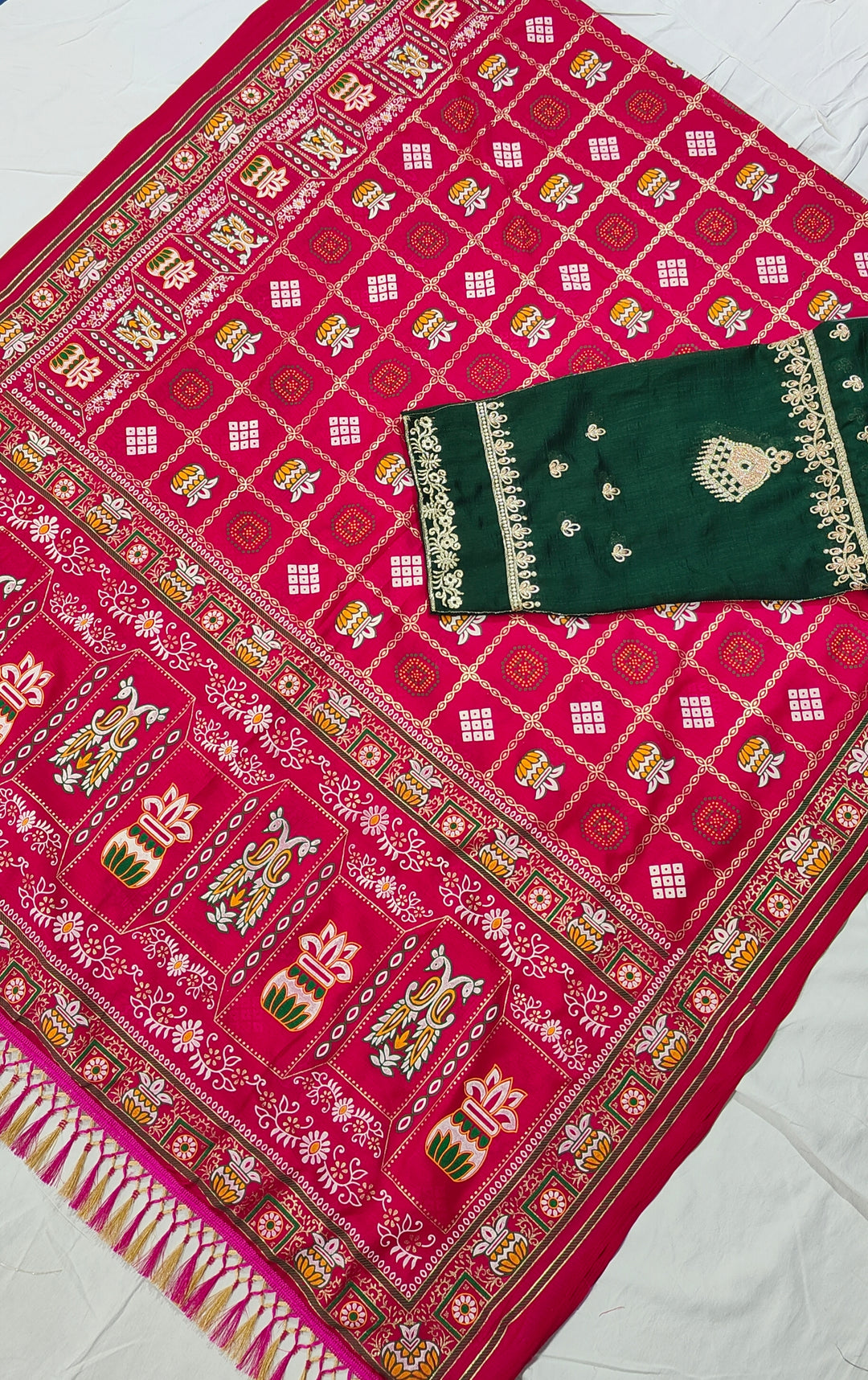 Pink Colour Foil Print Traditional Patola Party Wear Saree