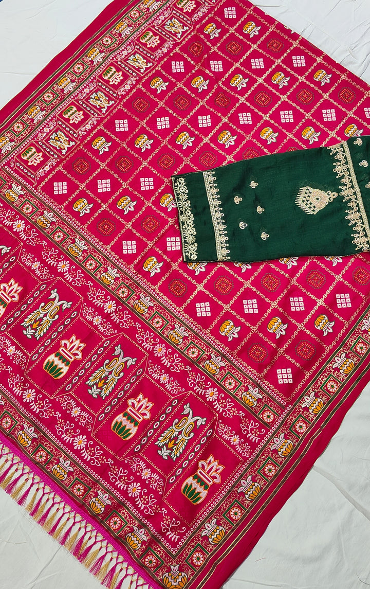 Pink Colour Foil Print Traditional Patola Party Wear Saree
