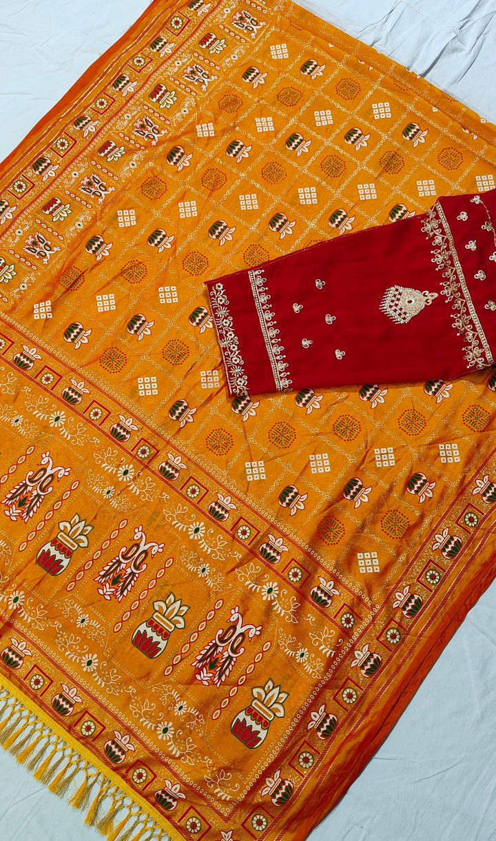 Yellow Colour Foil Print Traditional Patola Party Wear Saree