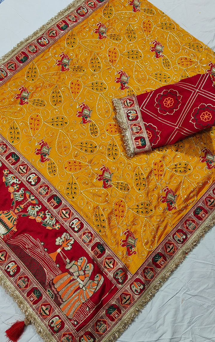 Yellow Colour Vat Savitri Special Embroidered Saree