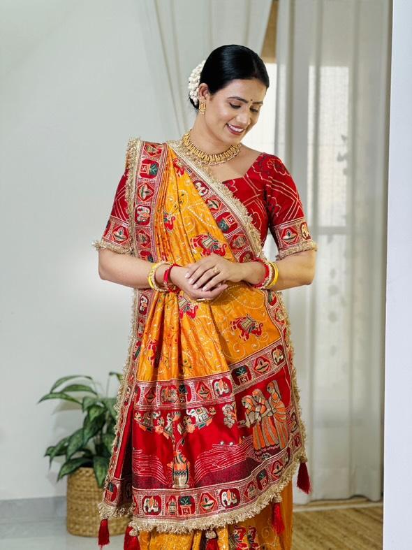 Yellow Colour Vat Savitri Special Embroidered Saree