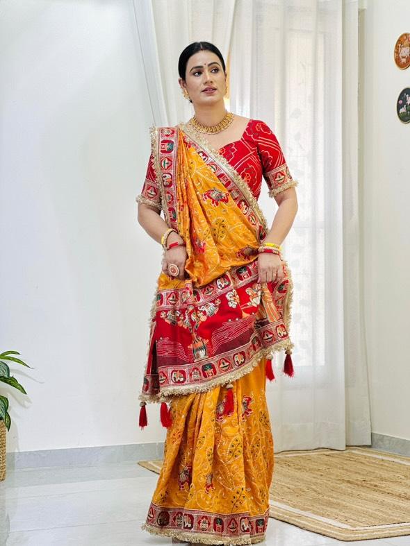 Yellow Colour Vat Savitri Special Embroidered Saree