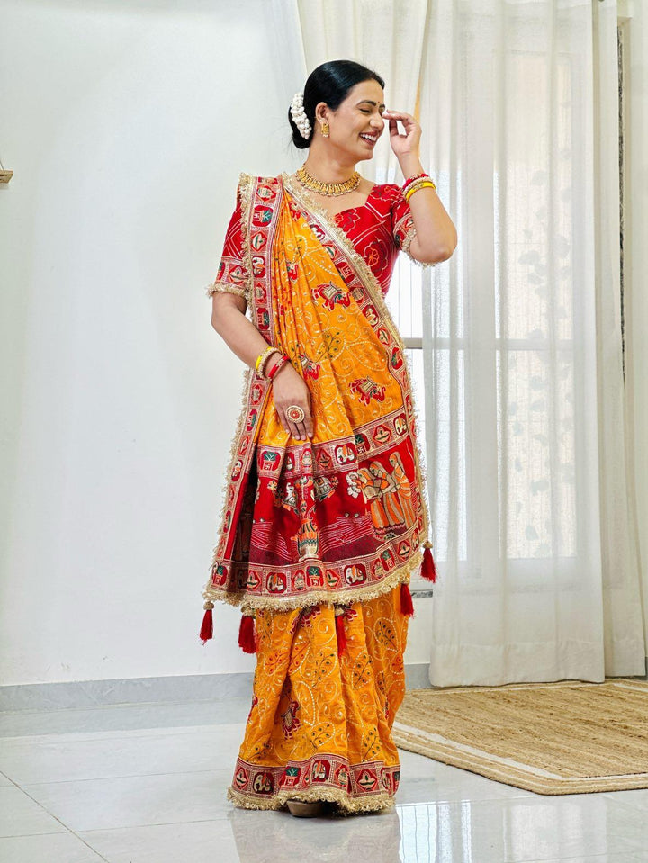 Yellow Colour Vat Savitri Special Embroidered Saree