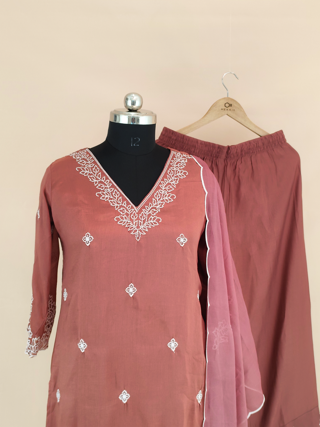 Beautiful Brown Color Vichitra Silk Fabric Embroidered Top, Bottom, Dupatta Ready to wear Festive Wear Salwar Suit For Women, Ethnic Wear