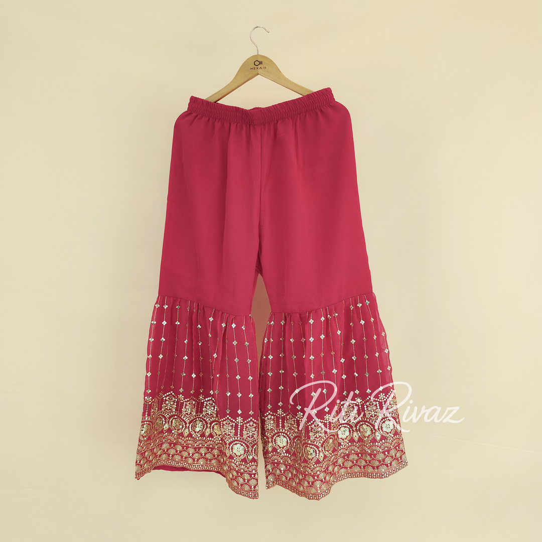 Functional Pink Color Georgette Fabric Embroidered Kurti, Sharara, Dupatta Ready to wear Salwar Suit, Festive wear For Women, Punjabi Suit
