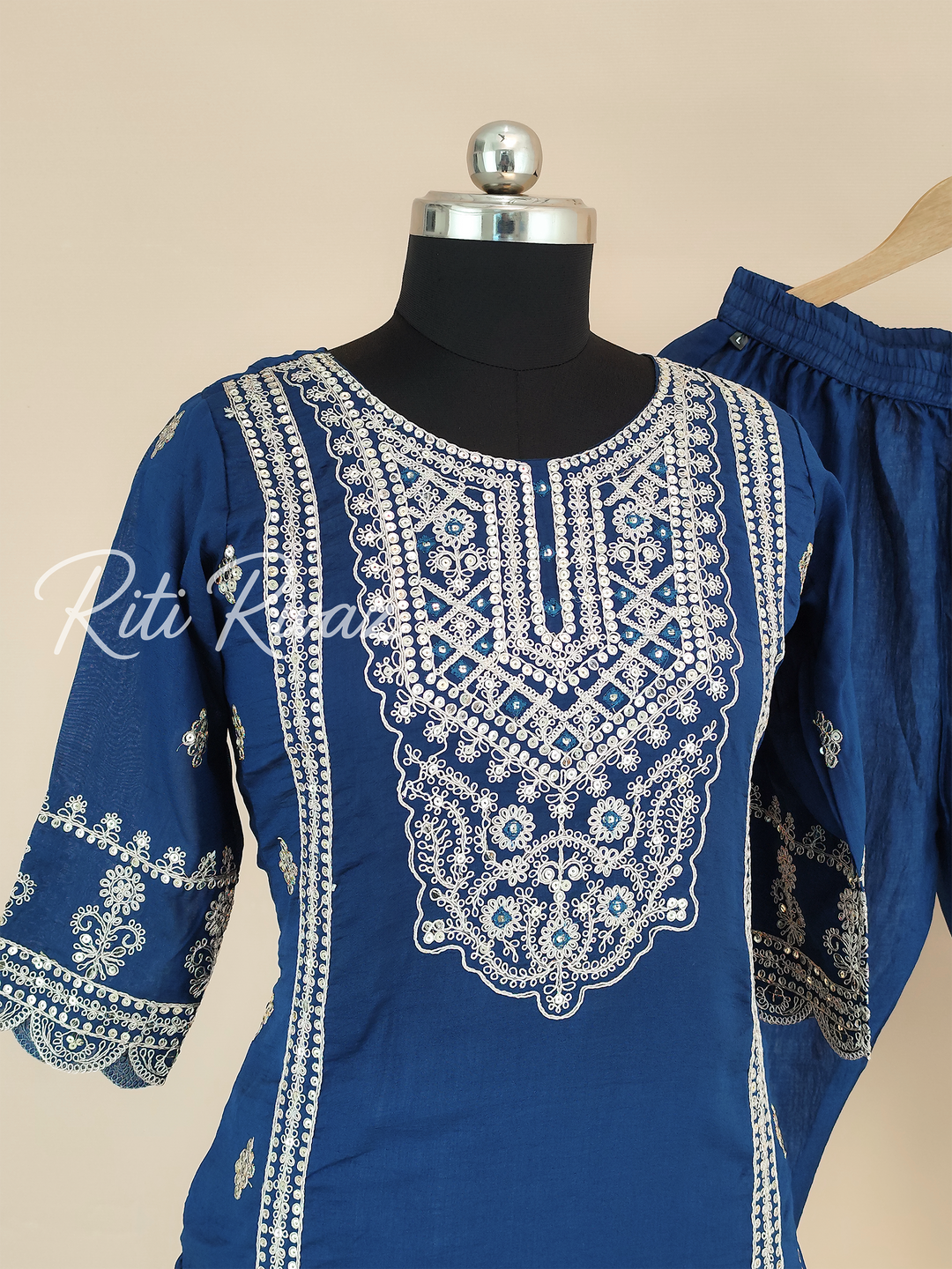 Stylish Pakistani Blue Color Vichitra Silk Embroidered Top, Bottom, Dupatta Ready to wear Festive Wear Salwar Suit For Women, Ethnic Wear