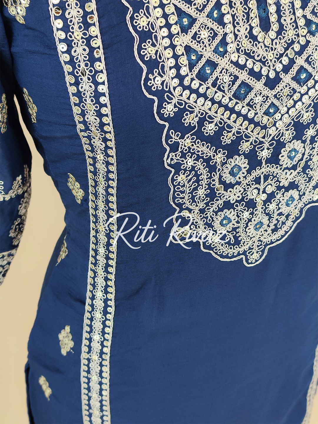 Stylish Pakistani Blue Color Vichitra Silk Embroidered Top, Bottom, Dupatta Ready to wear Festive Wear Salwar Suit For Women, Ethnic Wear