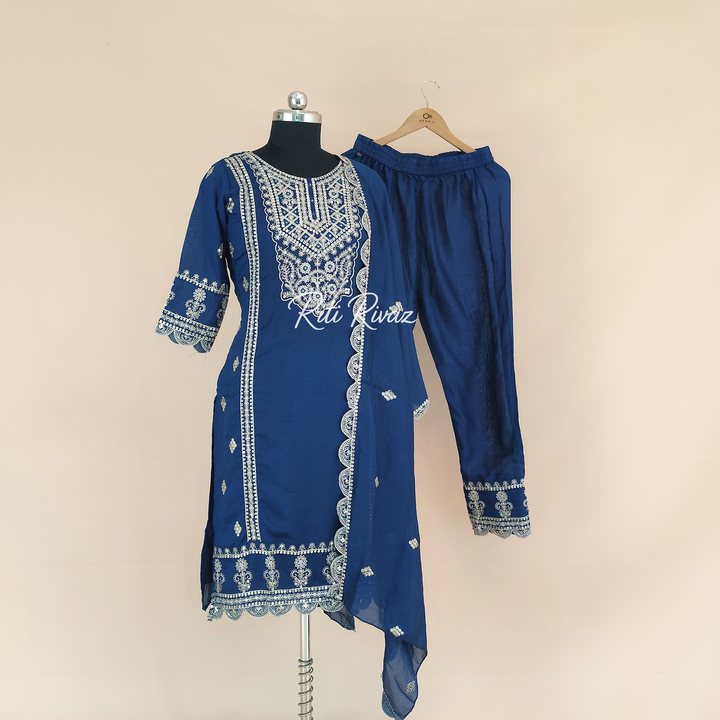 Stylish Pakistani Blue Color Vichitra Silk Embroidered Top, Bottom, Dupatta Ready to wear Festive Wear Salwar Suit For Women, Ethnic Wear