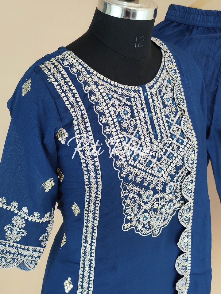 Stylish Pakistani Blue Color Vichitra Silk Embroidered Top, Bottom, Dupatta Ready to wear Festive Wear Salwar Suit For Women, Ethnic Wear