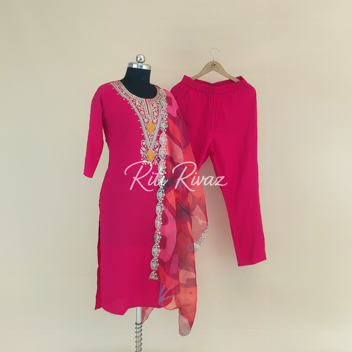 Pink Color Vichitra Silk Fabric Embroidered Top, Bottom , Dupatta Ready to wear Salwar Suit , Festive wear For Women, Traditional Look