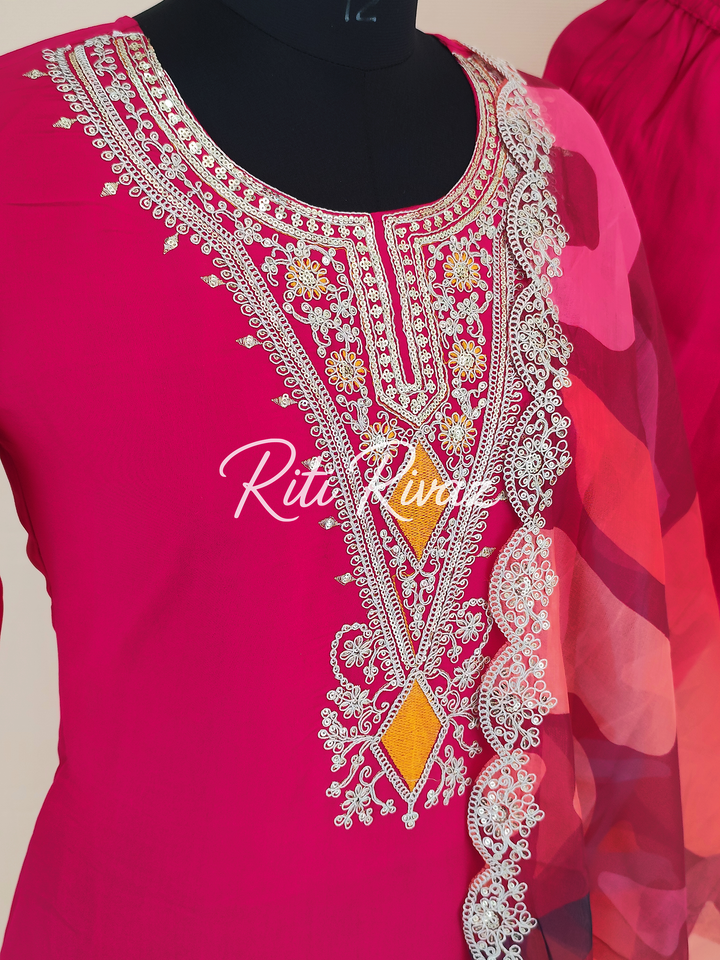 Pink Color Vichitra Silk Fabric Embroidered Top, Bottom , Dupatta Ready to wear Salwar Suit , Festive wear For Women, Traditional Look